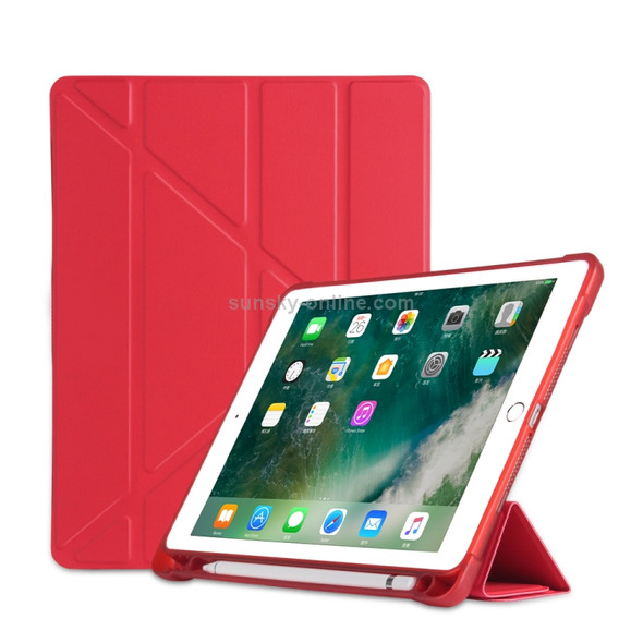 Multi-folding Shockproof TPU Protective Case for iPad 9.7 (2018) / 9.7 (2017) / air / air2, with Holder & Pen Slot(Red)