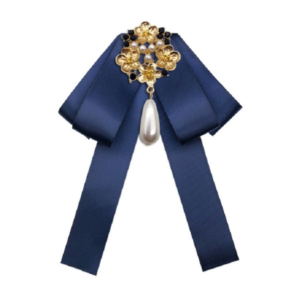 Ladies Retro Style Cloth Fabric Pearl Diamond Brooch Bow Tie Bow Clothing Accessories, Style:Pin Buckle Version(Blue)