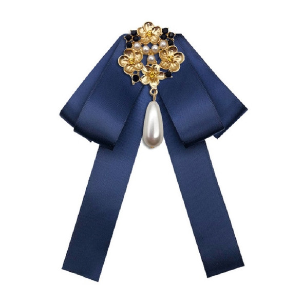 Ladies Retro Style Cloth Fabric Pearl Diamond Brooch Bow Tie Bow Clothing Accessories, Style:Pin Buckle Version(Blue)