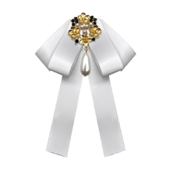 Ladies Retro Style Cloth Fabric Pearl Diamond Brooch Bow Tie Bow Clothing Accessories, Style:Pin Buckle Version(Light Gray)