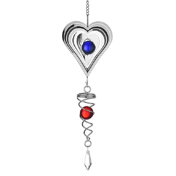 Crystal Stainless Steel Mirror Three-dimensional Rotating Wind Chime(Heart-shaped)