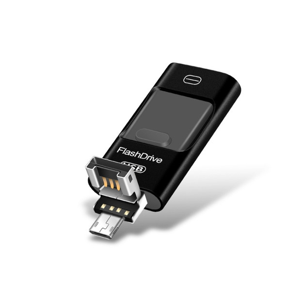 128GB USB 2.0 + 8 Pin + Mirco USB Android iPhone Computer Dual-use Metal Flash Drive (Black)