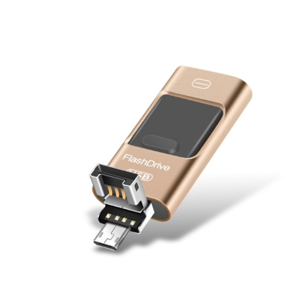 128GB USB 2.0 + 8 Pin + Mirco USB Android iPhone Computer Dual-use Metal Flash Drive (Gold)