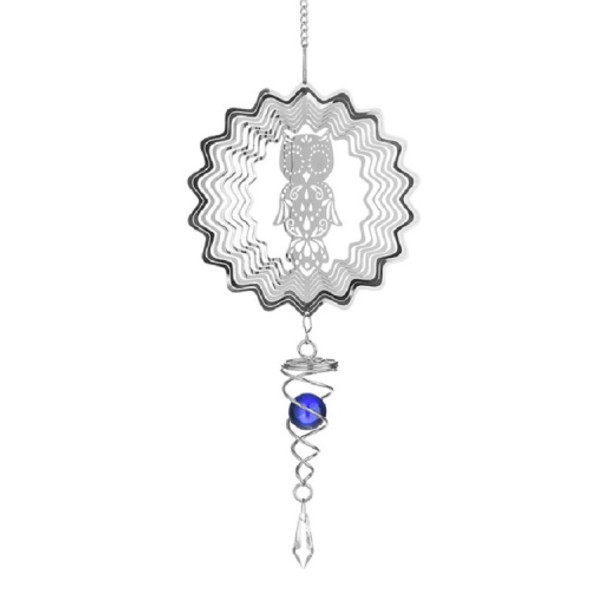 Crystal Stainless Steel Mirror Three-dimensional Rotating Wind Chime(Owl)