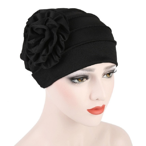 Solid Color Side Flower Turban Hat Women Confinement Hat, Size:Adjustable(Black)