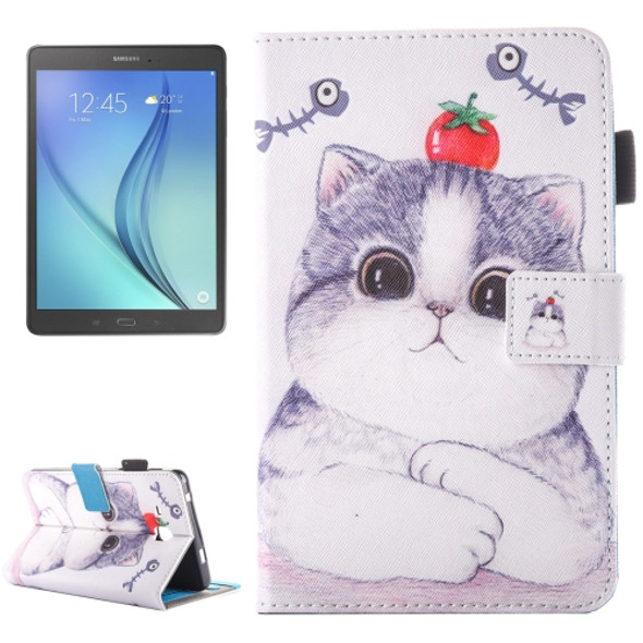 For Galaxy Tab A 7.0 (2016) / T280 Lovely Cartoon Tomato Cat Pattern Horizontal Flip Leather Case with Holder & Card Slots & Pen Slot