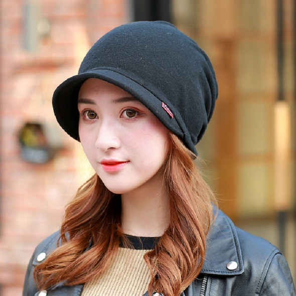 Cotton Hooded Hat Ladies Windproof Multi-purpose Ear Protection Turban Hat, Size:One Size, Style:Solid Color(Black)