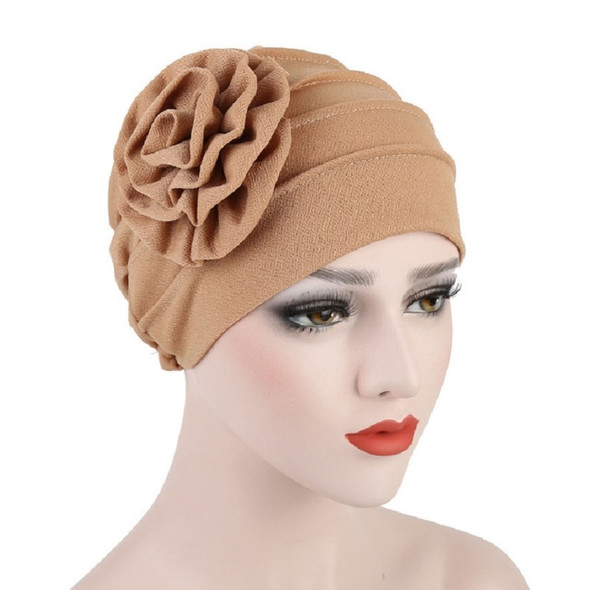 Solid Color Side Flower Turban Hat Women Confinement Hat, Size:Adjustable(Khaki)