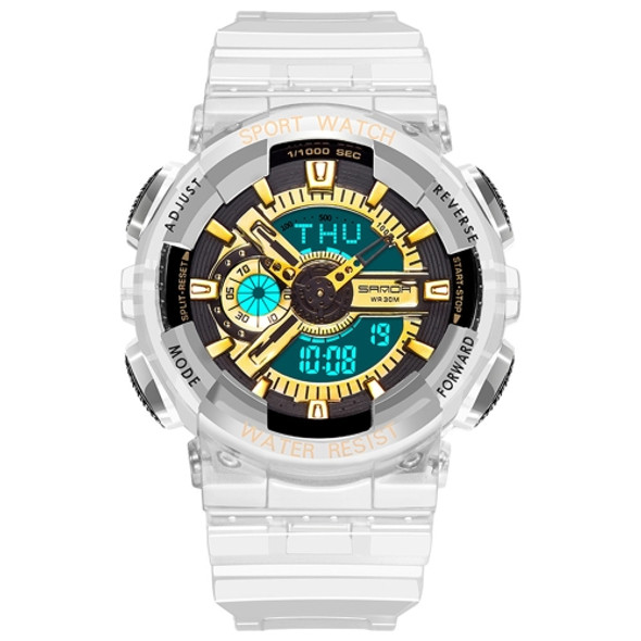 SANDA 298 Watch Men And Women Transparent Watch Waterproof Multi Functional luminous Movement Double Display Couple Electronic Watch(Gold Man)