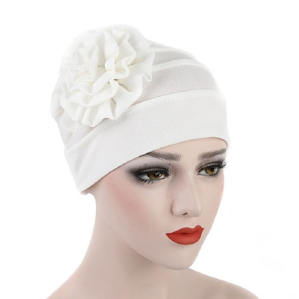 Solid Color Side Flower Turban Hat Women Confinement Hat, Size:Adjustable(White)