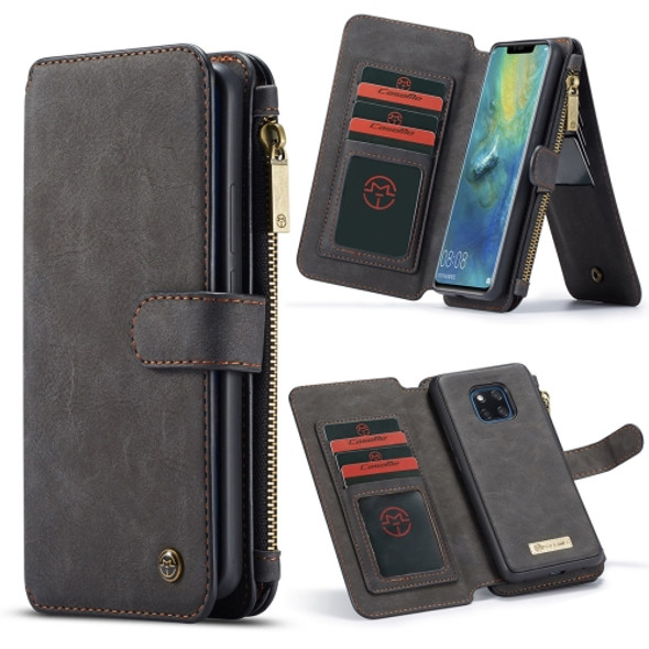 CaseMe Crazy Horse Texture Detachable Horizontal Flip PU Leather Case for Huawei Mate 20 Pro, with Card Slot & Holder & Zipper Wallet & Photo Frame(Black)