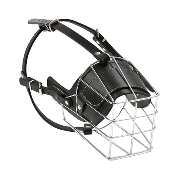 Steel Cage Style Dog Basket Wire Muzzle Protective Snout Cover with Leather Strap, Size: XXL