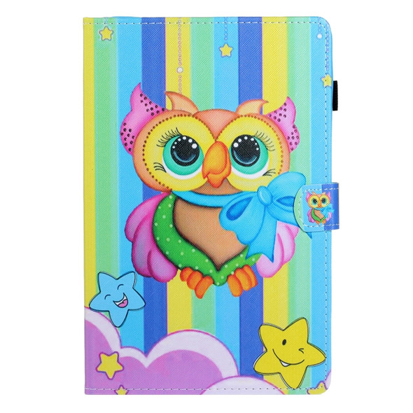 For Galaxy Tab A 10.1 (2019) / T510 Colored Drawing Horizontal Flip PU Leather Case with Holder & Card Slot(Rainbow Owl)