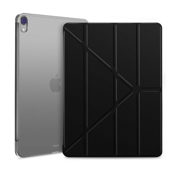 Multi-folding Shockproof TPU Protective Case for iPad Pro 12.9 inch (2018), with Holder & Sleep / Wake-up Function(Black)