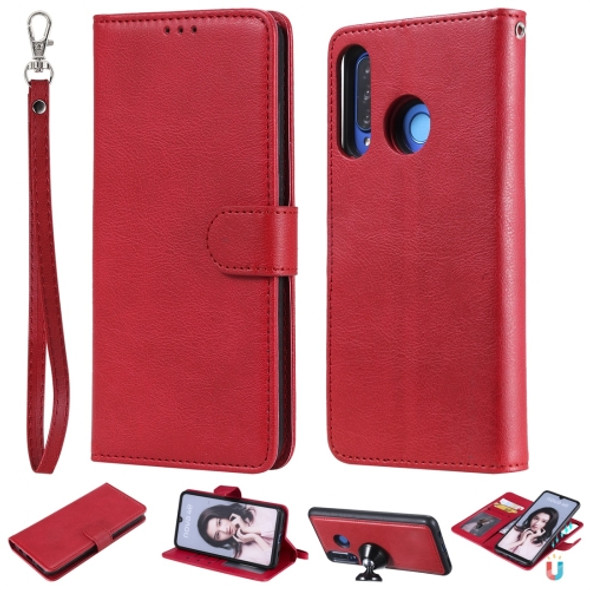 For Huawei P30 Lite / nova 4e Solid Color Horizontal Flip Protective Case with Holder & Card Slots & Wallet & Photo Frame & Lanyard(Red)