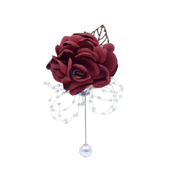 Cloth Flower Pearl Brooch Coat Accessories(Red Wine)