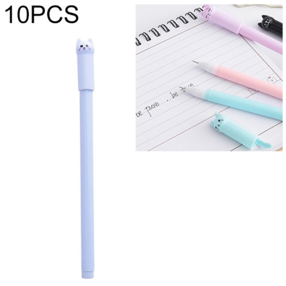 10 PCS Cat Shape Plastic Black Ink Gel Pen 0.5mm Cartoon Pens(Purple)