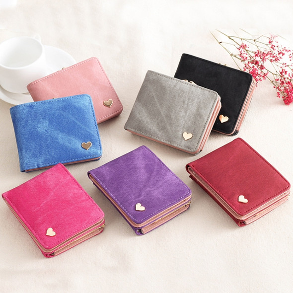 Women Mini Leather Clutch Card Holder Short Wallet(Purple)