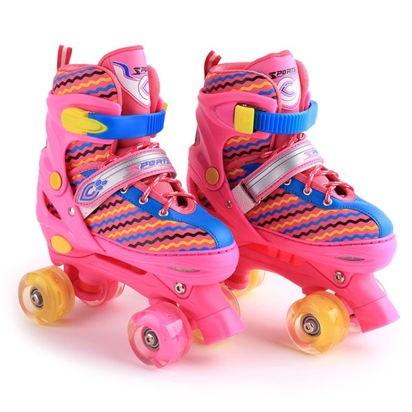 Children Full-flash White Double-row Roller Skates Skating Shoes, Double Row Wheel, Size : S(Pink)