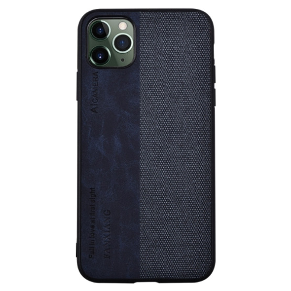 For iPhone 11 Shockproof Hot-pressed Splicing PU + Cloth Protective Case(Dark Blue)