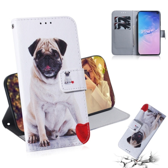 Pug Pattern Coloured Drawing Horizontal Flip Leather Case for Galaxy S10, with Holder & Card Slots & Wallet