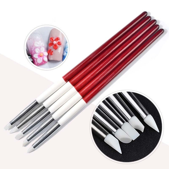 5 in 1 Red and White Rod Silicone Pen Wooden Engraving Pen Manicure Pen