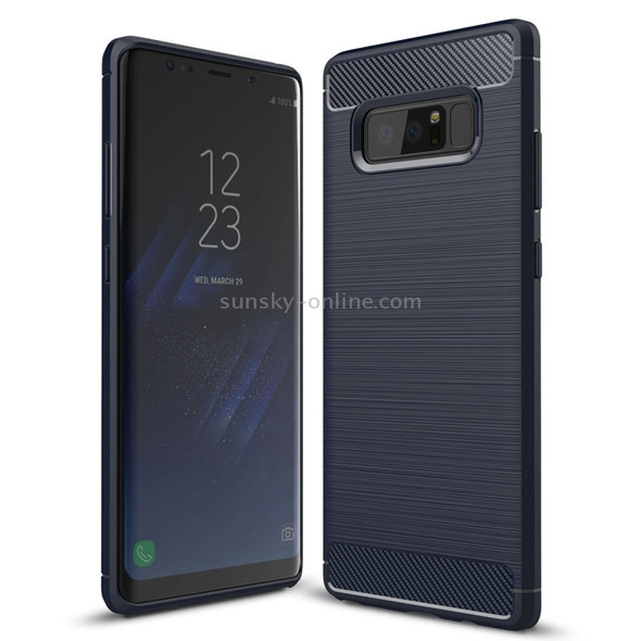 For Galaxy Note 8 Carbon Fiber TPU Brushed Texture Shockproof Protective Back Cover Case (navy)