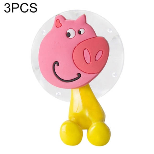 3 PCS Animal Shape Suction Cup Toothbrush Holder Hooks, Pattern:Pig