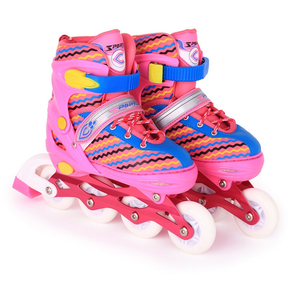 Children Full-flash White Roller Skates Skating Shoes, Straight Row Wheel, Size : M(Pink)