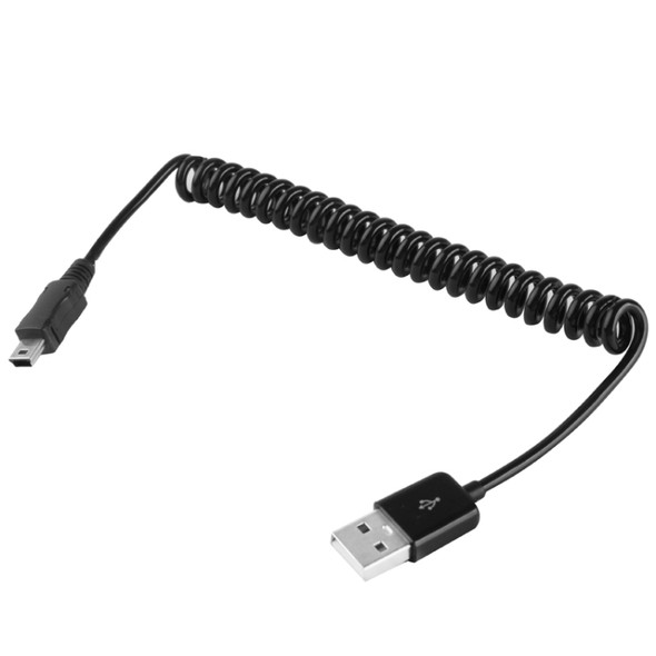 Mini 5-pin USB to USB 2.0 AM Coiled Cable / Spring Cable, Length: 25cm (can be extended up to 80cm)(Black)