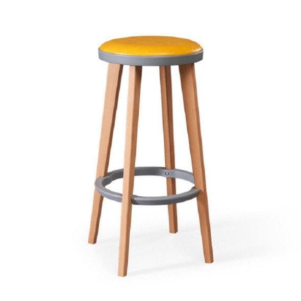 Creative Wooden High Stool Modern Minimalist Bar Chair(Gray Circle - Yellow Pattern PU)