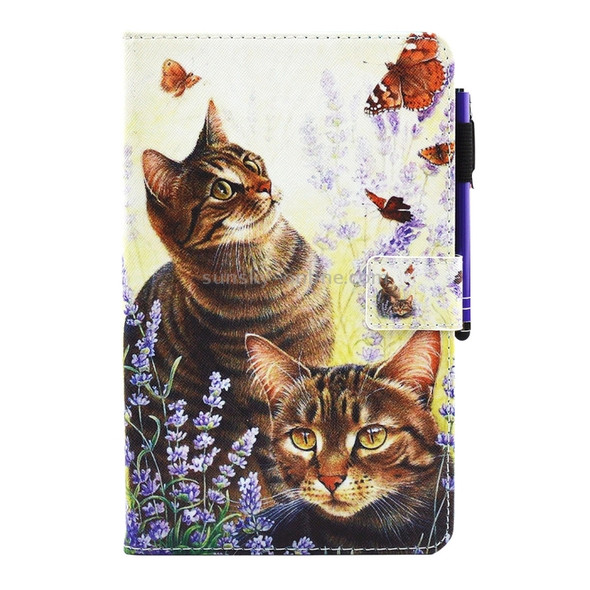 For Galaxy Tab E 8.0 / T377 Cats and Butterflies Pattern Horizontal Flip Leather Case with Holder & Wallet & Card Slots & Sleep / Wake-up Function & Pen Slot