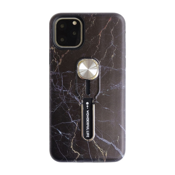 For iPhone 11 Pro Max Marble Shockproof Multi-functional Invisible Ring Holder Protective Case with Vehicle Magnetic Sheet(Black)