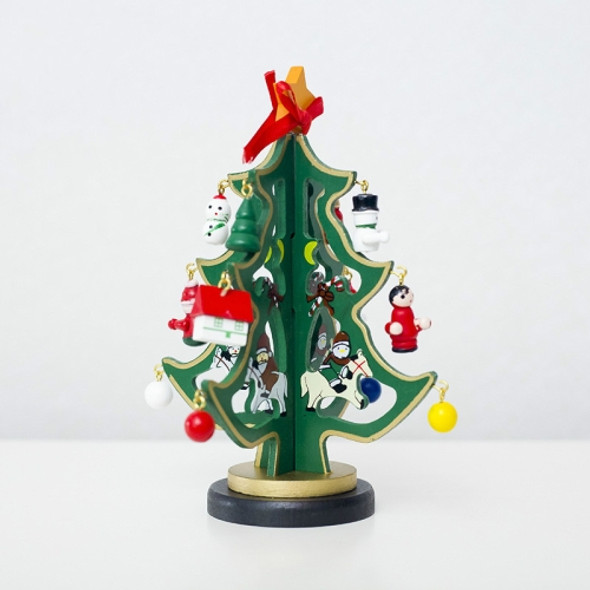 2 PCS Christmas Wooden Painted Dolls Small Tree Table Decorations Creative Gifts(Green)