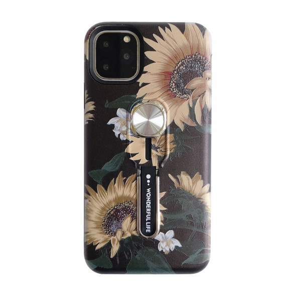 For iPhone 11 Flower Series Painting Shockproof Multi-functional Invisible Ring Holder Protective Case with Vehicle Magnetic Sheet(Yellow)