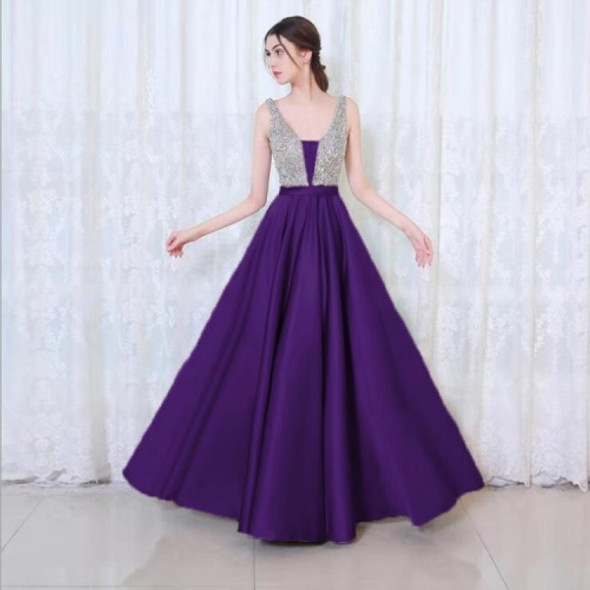 V-neck Sequin Dress Banquet Annual Evening Dress, Size:S(Purple)