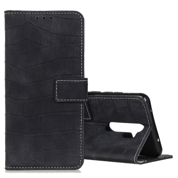 For OPPO A9 (2020) Crocodile Texture Horizontal Flip Leather Case with Holder & Wallet & Card Slots & Photo Frame(Black)