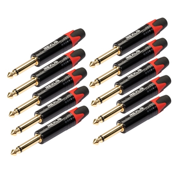 10 PCS TC202 6.35mm Gold-plated Mono Sound Welding Audio Adapter Plug(Red)