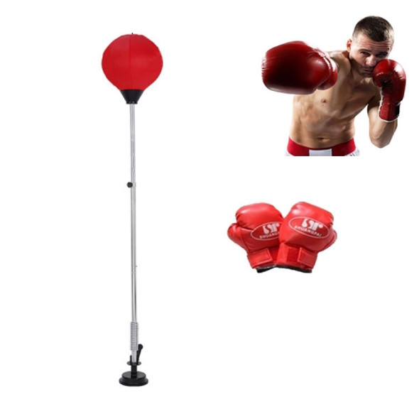 Adult Suction Cup Version Height Adjustable Vertical PU Leather Vent Ball Boxing Speed Ball Family Fitness Equipment with Gloves(Red)