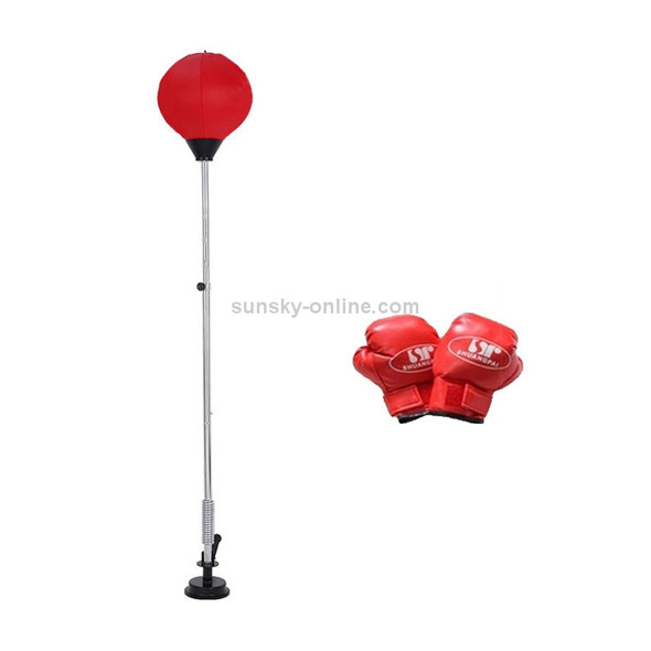 Adult Suction Cup Version Height Adjustable Vertical PU Leather Vent Ball Boxing Speed Ball Family Fitness Equipment with Gloves(Red)