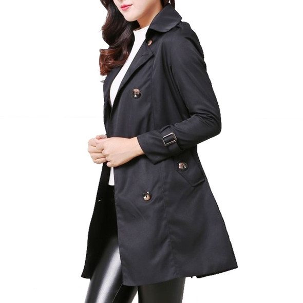 Mid-length Slim Casual Lace-up Trench Windbeaker (Color:Black Size:S)