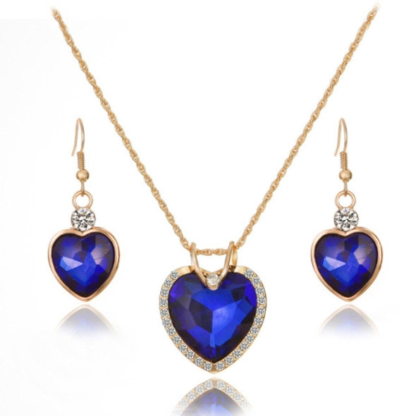 Elegant Heart Shaped Crystal Zirconia Necklace Earrings Jewelry Set for Women(Blue)