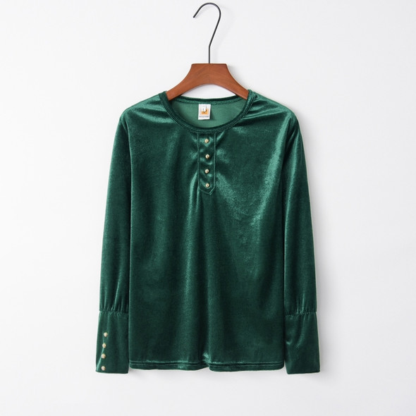 Velvet Button Women Sweatershirt (Color:Green Size:XL)