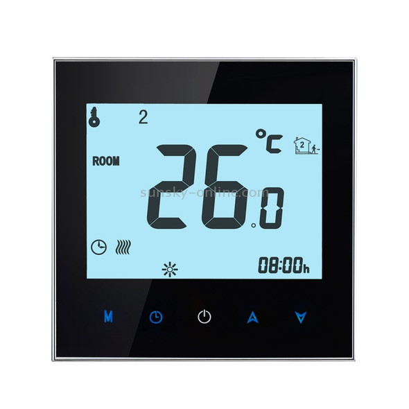 BHT-1000-GB-WIFI 16A Load Electronic Heating Type Touch LCD Digital WiFi Heating Room Thermostat with Sensor, Display Clock / Temperature / Periods / Time / Week / Heat etc.(Black)