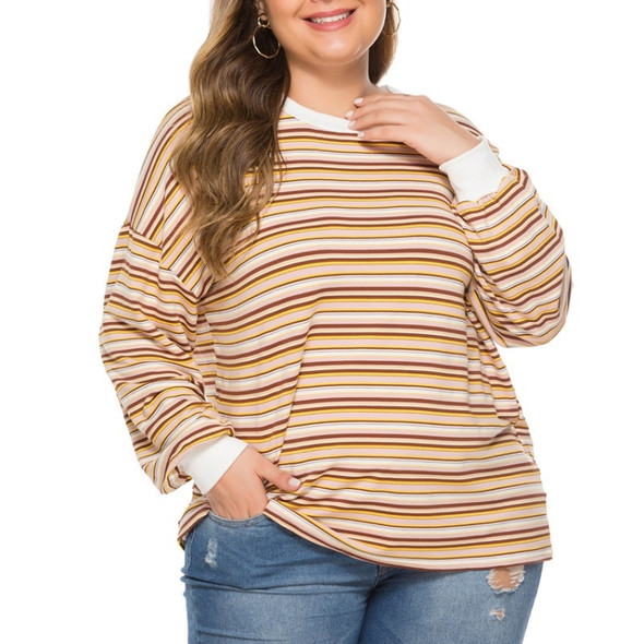 Casual Horizontal Strip Super Loose Large Size Sweater (Color:As Show Size:XL)