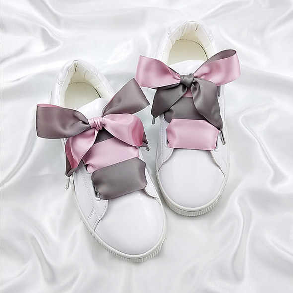 Double Color Satin Shoelaces Metal Head Bowknot Sneaker Sport Shoes White Shoes Laces, Length:120cm(Grey+Pink)