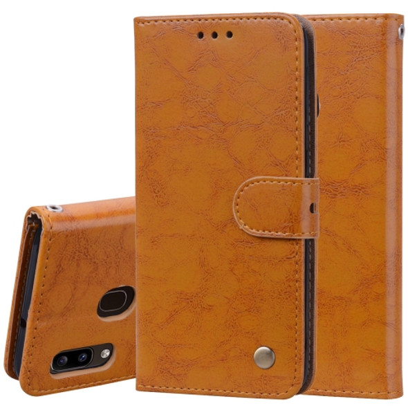 Business Style Oil Wax Texture Horizontal Flip Leather Case for Galaxy A20e, with Holder & Card Slots & Wallet (Brown)