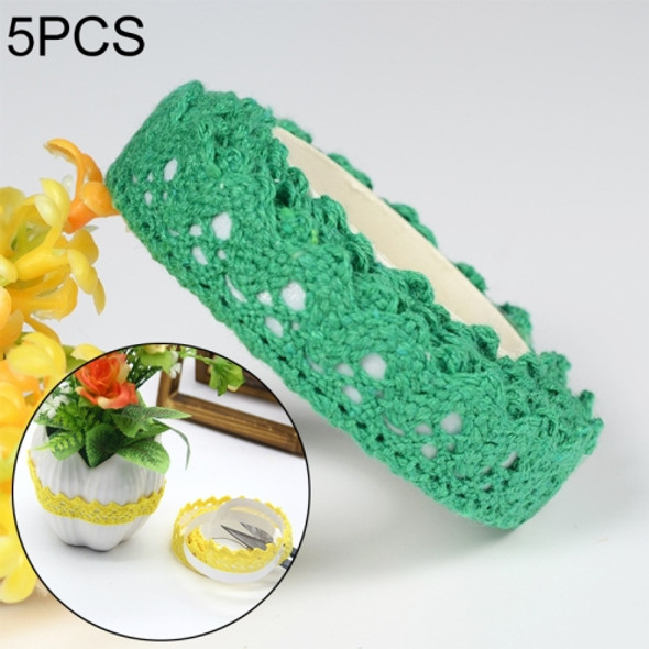 5 PCS Cotton Lace Fabric White Crochet Lace Roll Ribbon Knit Adhesive Tape Sticker Craft Decoration Stationery Supplies(Dark Green)