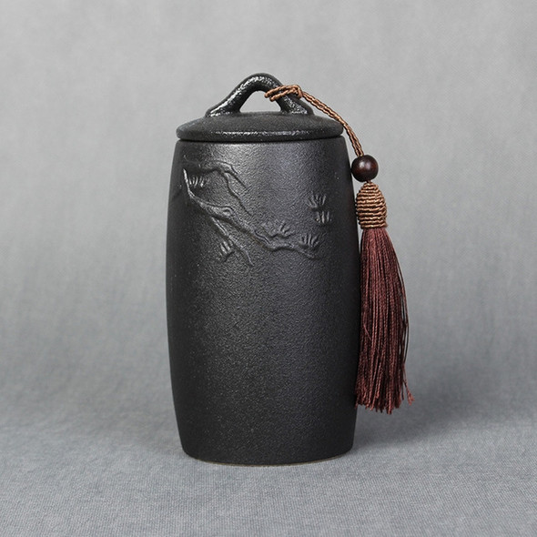 Loose Peak Pattern Stoneware Tea Cans Storage Tanks Ceramic Tea Set Tea Ceremony Accessories(Black)