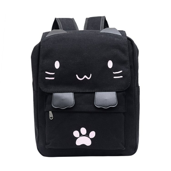 Cat Shape Leisure Fashion Canvas Double Shoulders Bag Backpack(Black)